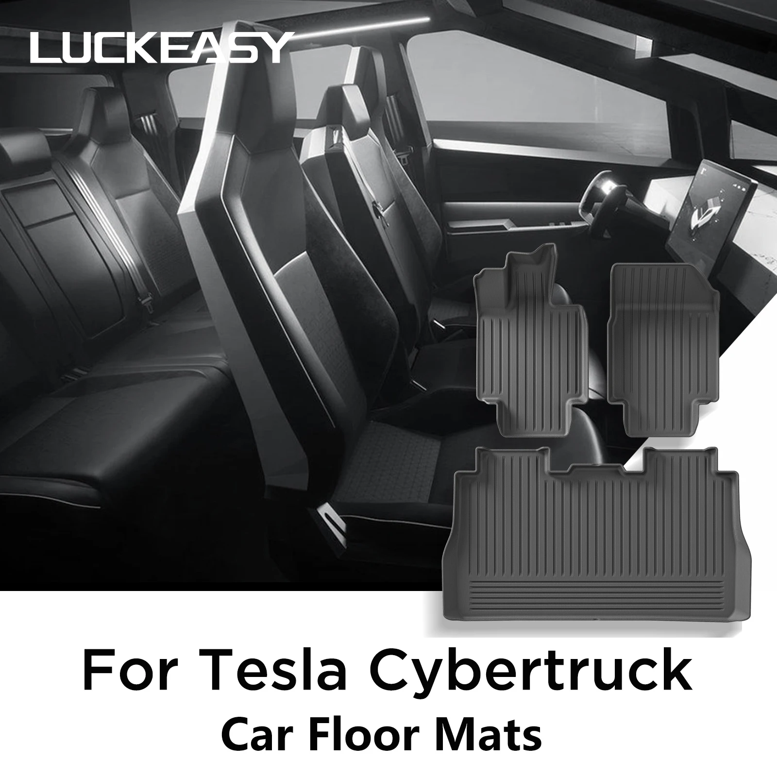 LUCKEASY für Tesla Cybertruck 2024 2025 Autofußmatten Schutzmatte Innenausstattung Pickup-Truck Laderaummatte Kofferraummatte