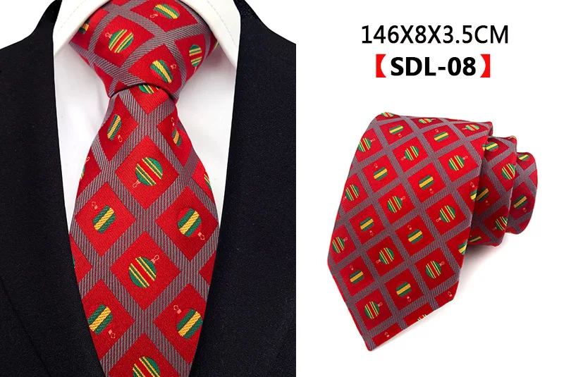 New Christmas Ties for Men Silk 8cm Ties for Festival Gift Men's Fashion Novelty Necktie Red Green Tree Snowflake Small Bell