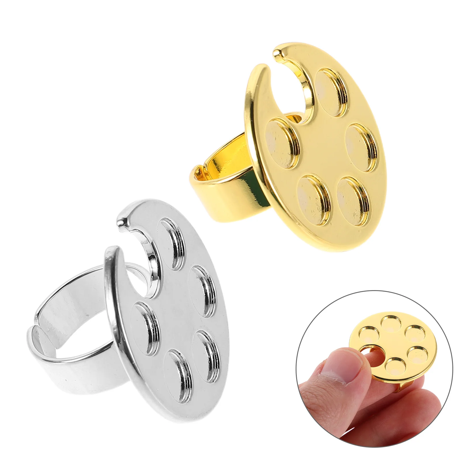 

2Pcs Metal Nail Art Ring Palette Multi-Use Polish Blending Tool Lightweight Finger Wearable for DIY Nail Design and Pigment
