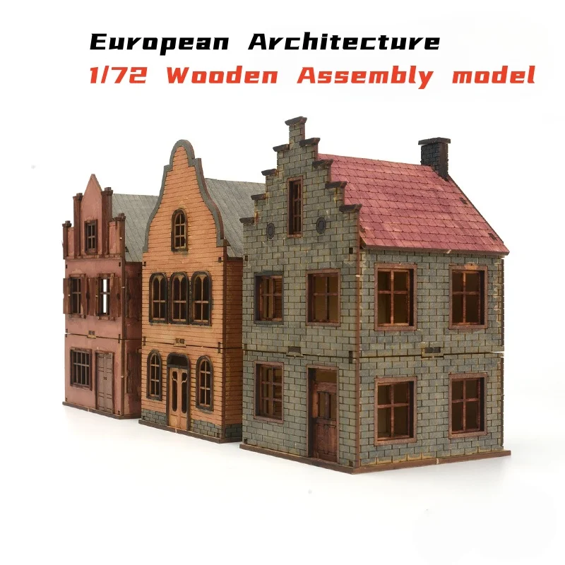 Holzmodellbausatz für europäische Architektur im Maßstab 1:72, DIY-Montage für Präsentation und Szenengebäude