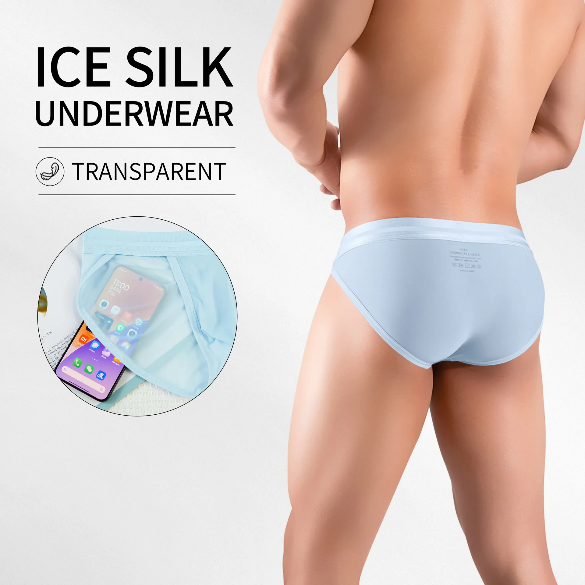 الحرير الجليد رقيقة جدا ملابس داخلية للرجال سلس تنفس سراويل مثير U الانتفاخ الحقيبة الرجال ملخصات سريعة الجافة شفافة السروال