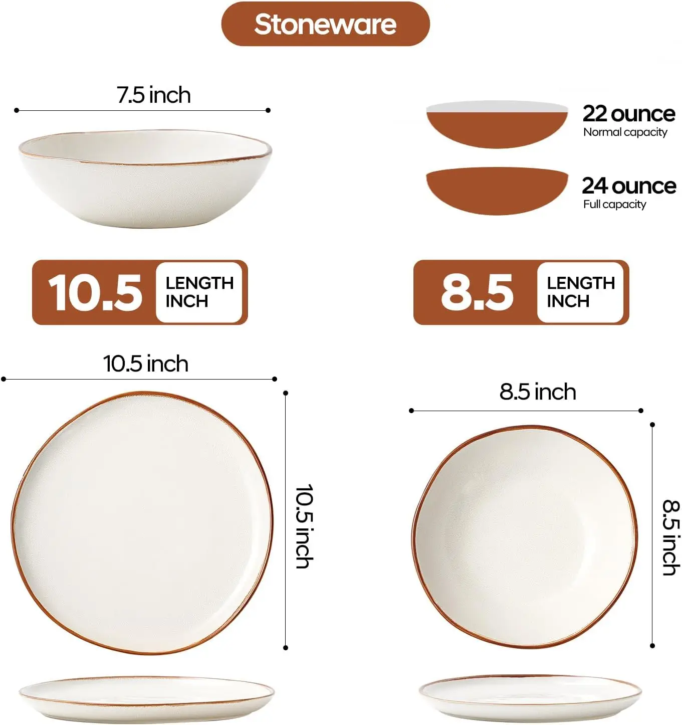 12 Pieces Round Kitchen Dinnerware Sets,Plates and Bowls,Dishes, Chip Resistant Ceramic, Dishwasher/Microwave Safe,Service