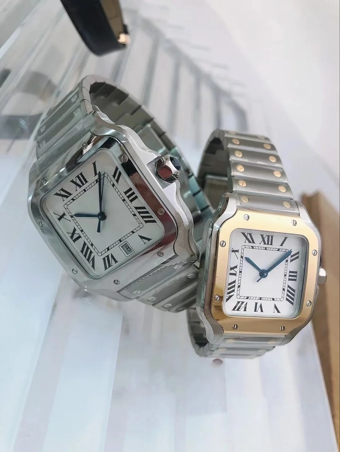 Luxus 42mm Santos Serie Herren Edle Mode Exquisite Uhr Paar Modell Edelstahl Automatische Uhr