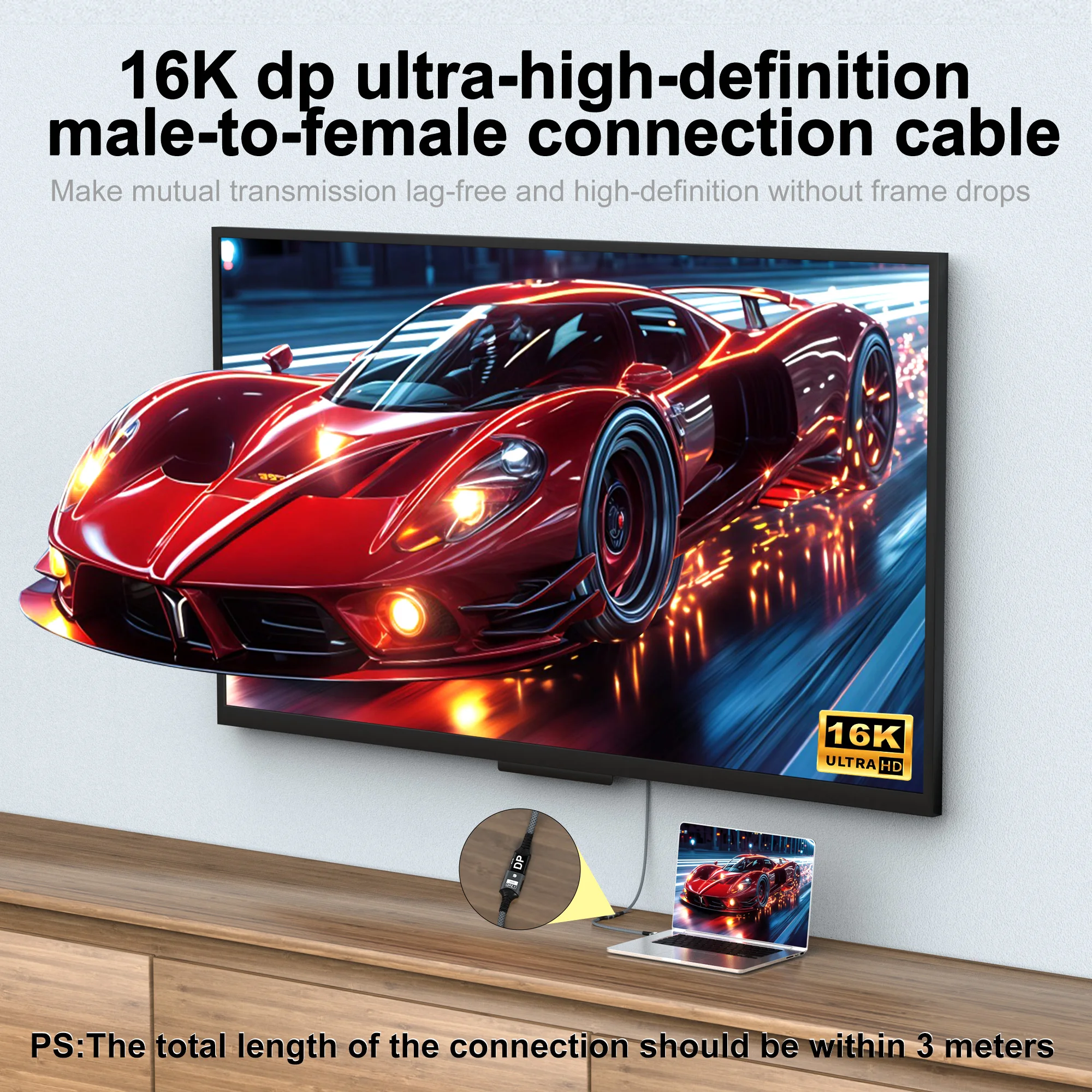 DisplayPort 2.1 Verlängerungskabel Stecker auf Buchse DP auf DisplayPort 16K@30Hz 8K@60Hz 4K@120Hz für PC TV Laptop Monitor Projektor – Detail 8