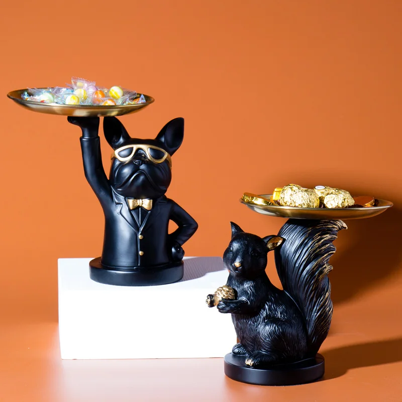 Creative luxury French dog fighting tray ornament Nordic living room fruit tray American home personalized key storage tray