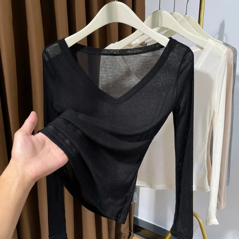 

plus Size Slim Fit Knitted T-irt Women's Faion V-Ne Svel Top Casual Sle Regular Length Boting irt