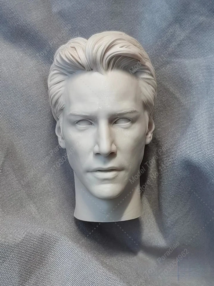 Unpainted 1/6 Men Soldier Killer Head Sculpt John Wick Keanu Reeves White Model Head Caring Fit 12inch Action Figure Body