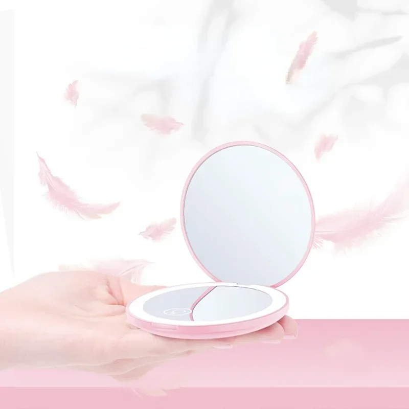 Mini portátil LED Makeup Mirror, Hand Hold, LEDs dobráveis, Pocket Light, Beauty Mirrors, Cosmetic Tool