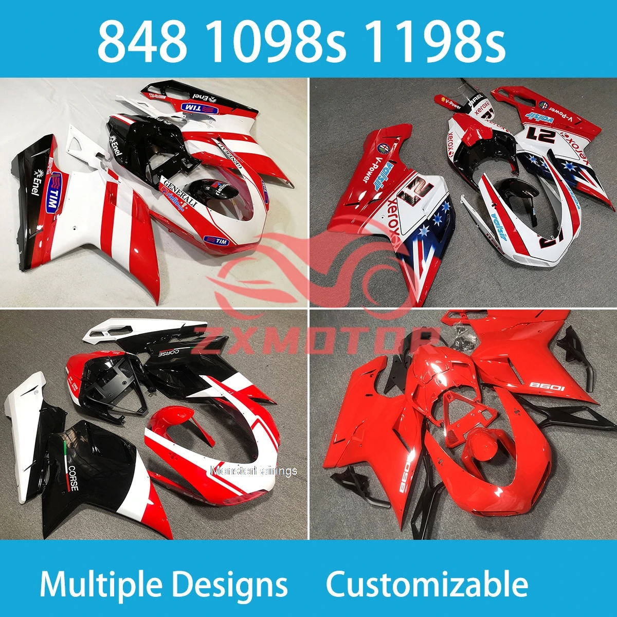 

Injection Fairing Kit for Ducati 848 1098 1198 1098s 1198s Motorcycle Customized ZXMT Plastic High Quality Fairings