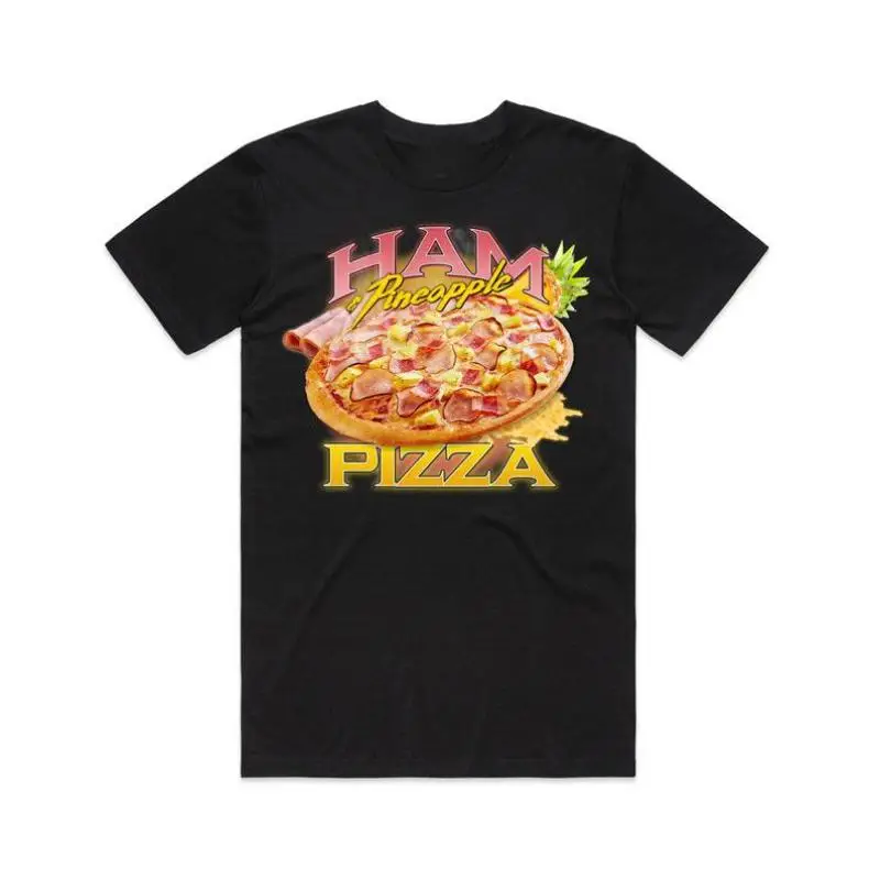 

Unisex Pineapple Pizza T-Shirt Funny Hawaiian Food Graphic Tee Pizza Lover Ham Slice Controversial Snack Retro Casual Top Gift