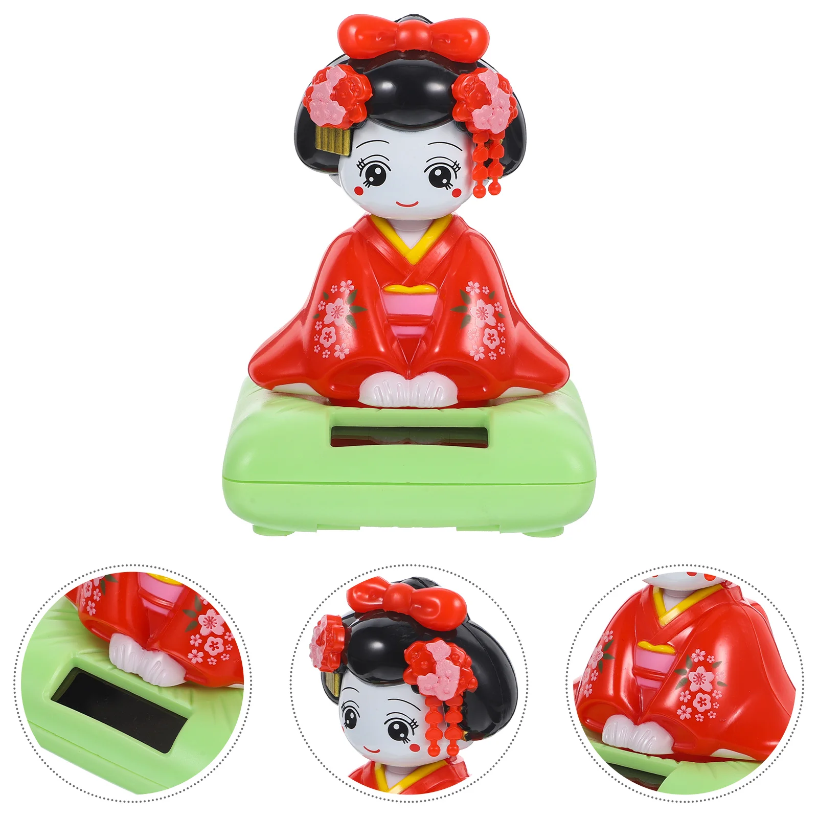 

Solar Powered Bobble Heads Sitting Japanese Kokeshi Doll Figurines Car Dashboard Dancing Figures Asian Geisha Doll Shaking