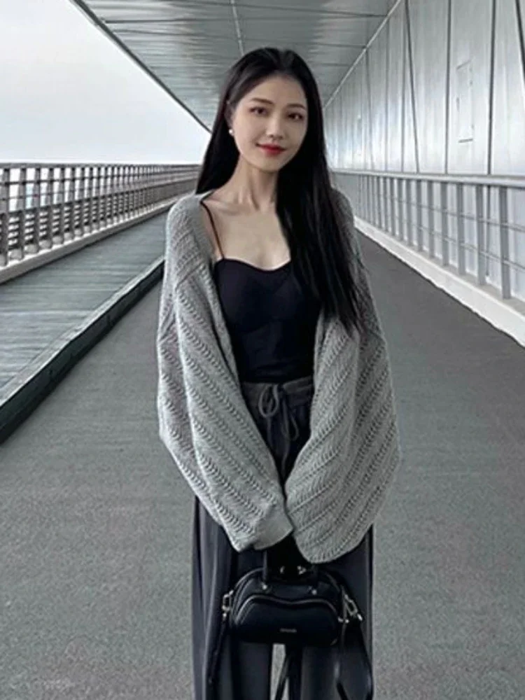 

Baggy Cardigans Women Loose Crop Cozy Leisure Sweet Harajuku Korean Style Gentle Soft Comfort Hollow Out Office Lady Open Stitch