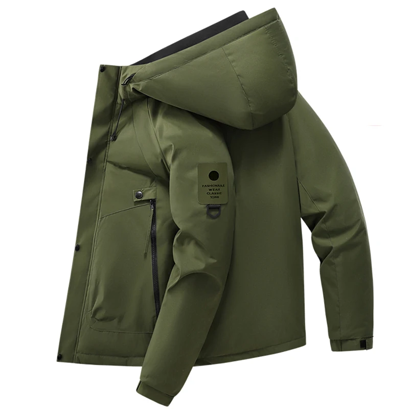 New Breathable Fashion Hooded Men Jacket Outdoors Loose Comfort Versatile Casual Solid Coat Winter Thickening Keep Warm Parka