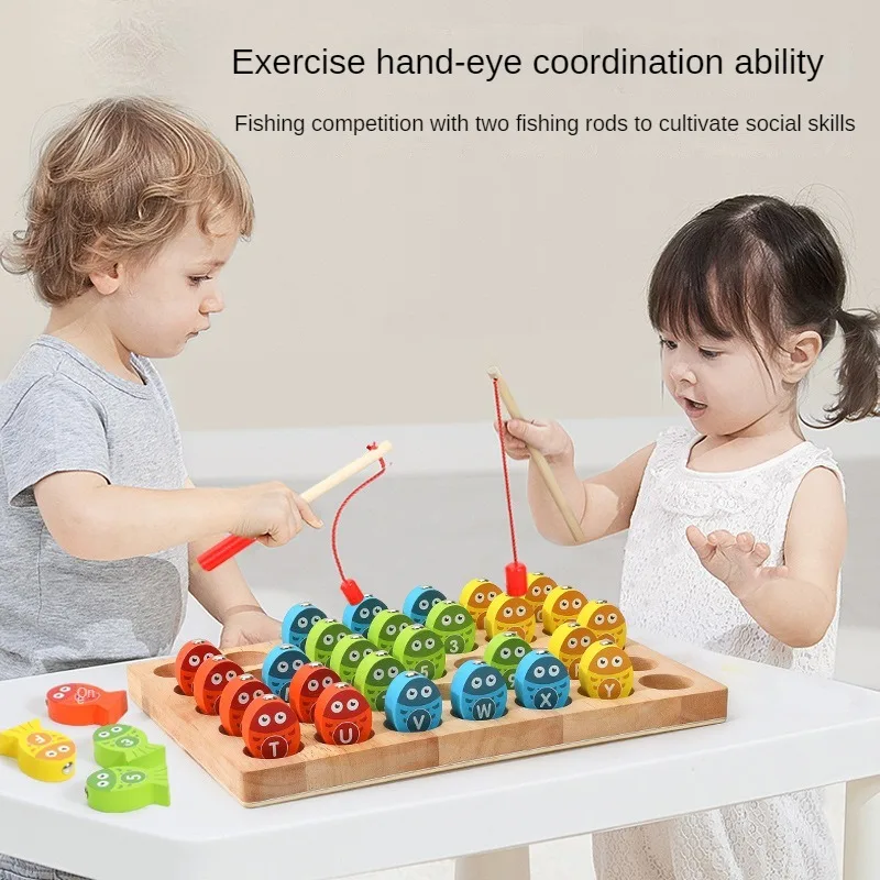 Leuke En Interactieve Magnetische Numerieke Letters Vissen Houten Speelgoed Voor Kinderen Vroege Educatie Puzzel Hand Oog Coördinatie