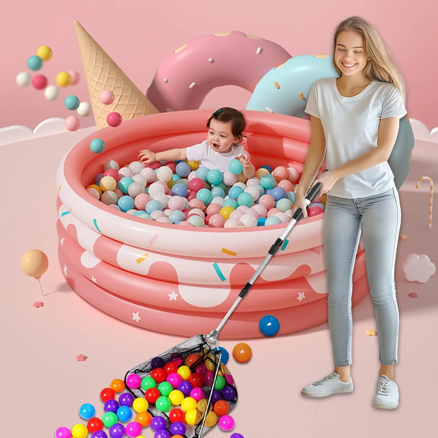 مجرفة التقاط كرات الكرة، منتقي الكرة العلوي للأطفال الصغار/الأطفال/الحيوانات الأليفة، منتقي الكرة القابل للتعديل للحفرة #6