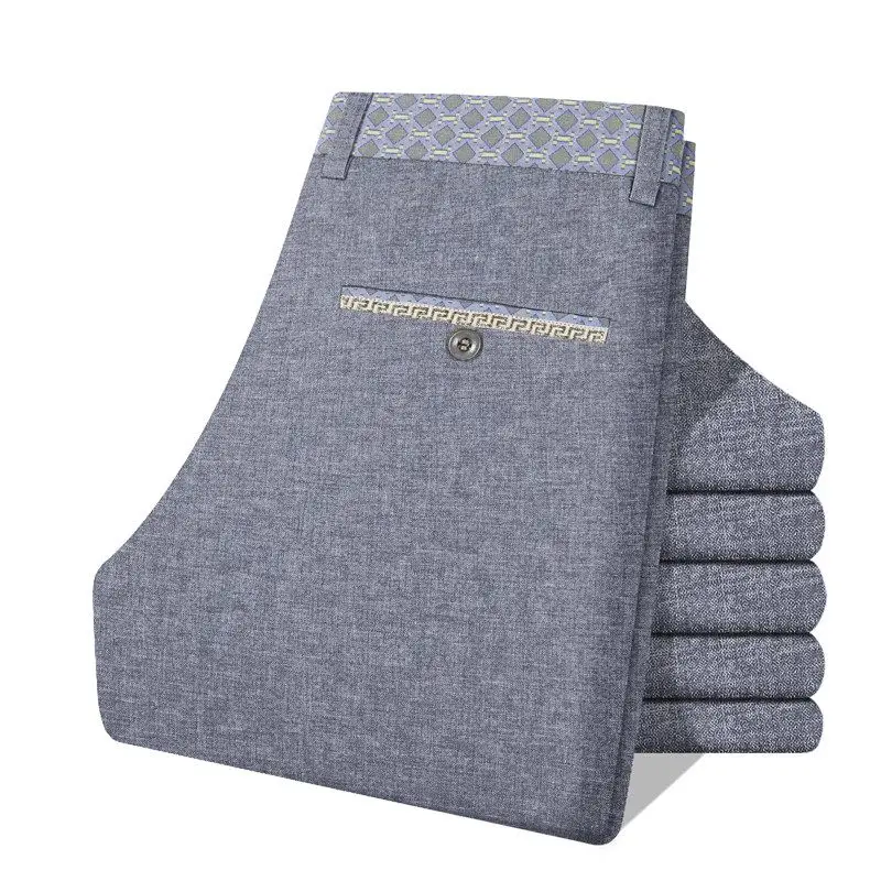 Men's High Elastic Business Casual Pants Versatile Knitted Men's Pants Black Slim Thin Trousers