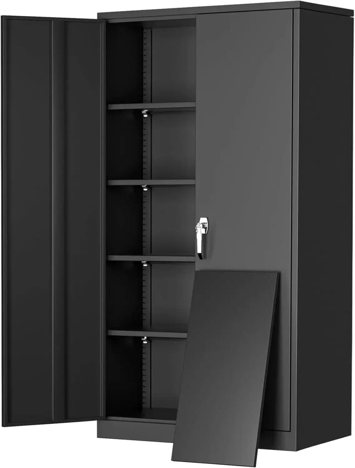 Black Metal Storage Cabinet 72 H 36 W 18 D Lockable Steel Cabinet Garage Home Office School with Adjustable Shelves