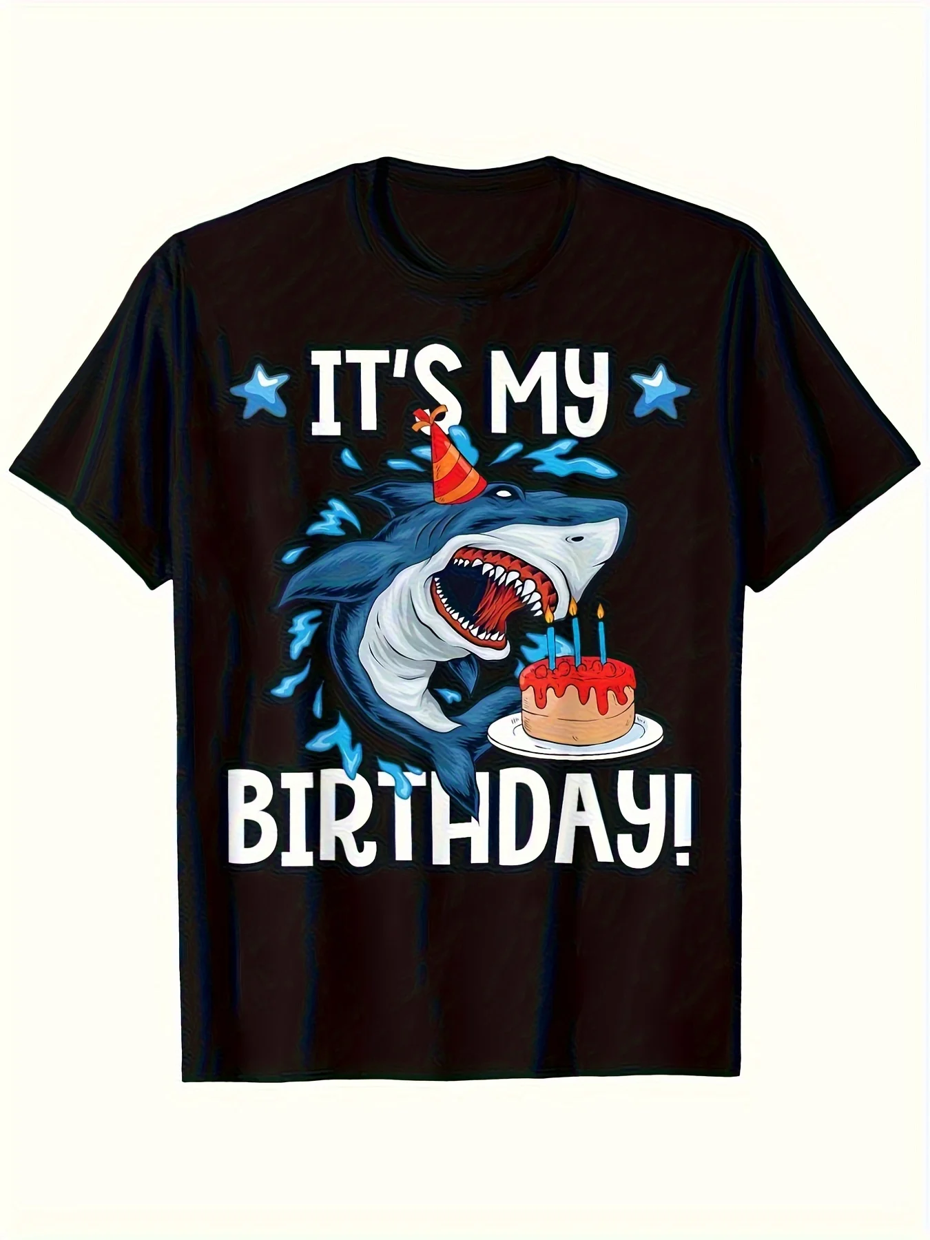 1 camiseta de cumpleaños con diseño de tiburón para hombre, atuendo divertido para fiesta de cumpleaños con la frase «Es mi cumpleaños!» Camiseta Transpirable de Corte Regular para Hombre