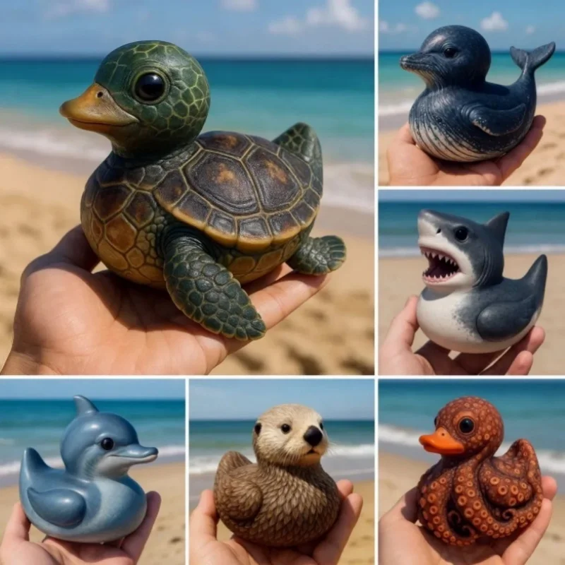 Resin Sea Creature Duck Figurine Novelty Shark Dolphin Octopus Duck Statue Sculpture Room Decor Funny Desk Decor Gift