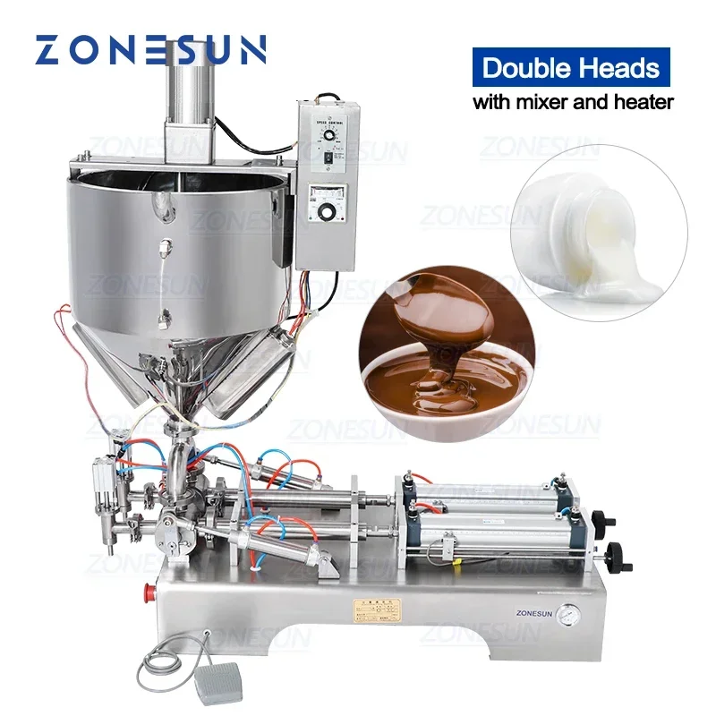 ZONESUN Mixing with Heater Filler Very Viscous Material Paste Sugar Chocolate Sauce Packaging Equipment Bottle Filling Machine