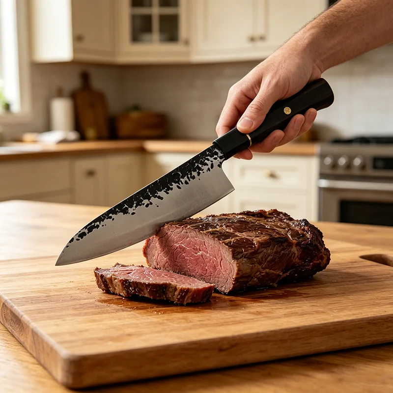 8.3 Inch Chef Knife 3-layers Clad Steel VG10 Blade Ebony Handle Cleaver Meat Slicing Vegetables Handmade Forged Kitchen Knives