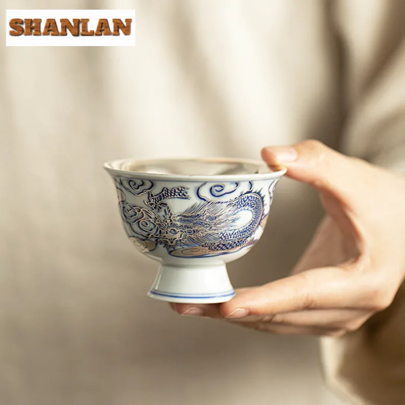 

80 мл главная чашка Цзиндэчжэнь на высоких ножках, креативная позолоченная серебряная кружка для чая Calix Zen, роскошная красивая чайная чашка, предметы для чая, поделки