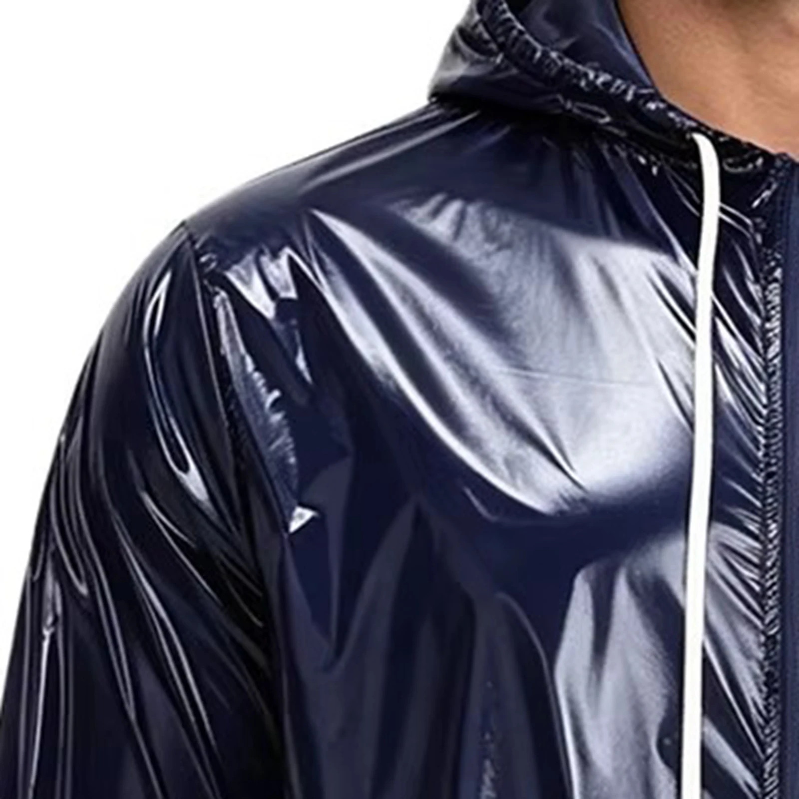 Veste de pluie imperméable à capuche pour homme, manches longues, fermeture éclair sur le devant, coupe-vent avec cordon de serrage pour la randonnée, la pêche, le vélo