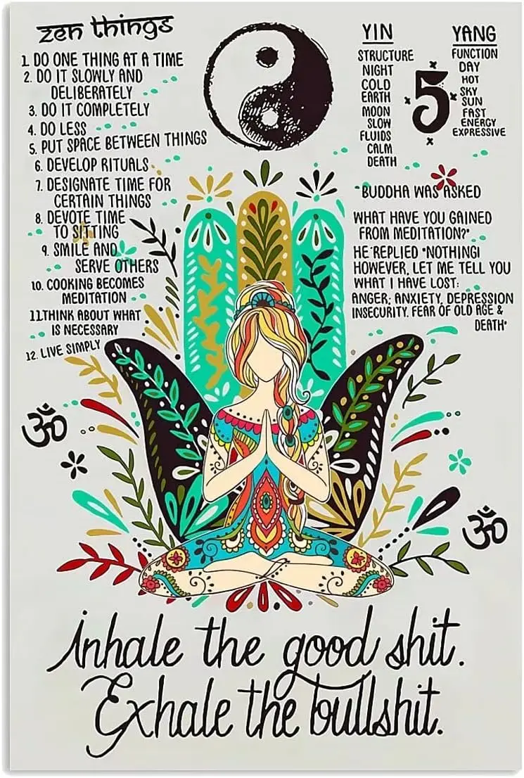 Yoga Girl Vintage Metal Sign Inhale The Good Shit Exhale The Bullshit Vintage Home Decor For Home Bedroom Kitchen Office Coffee