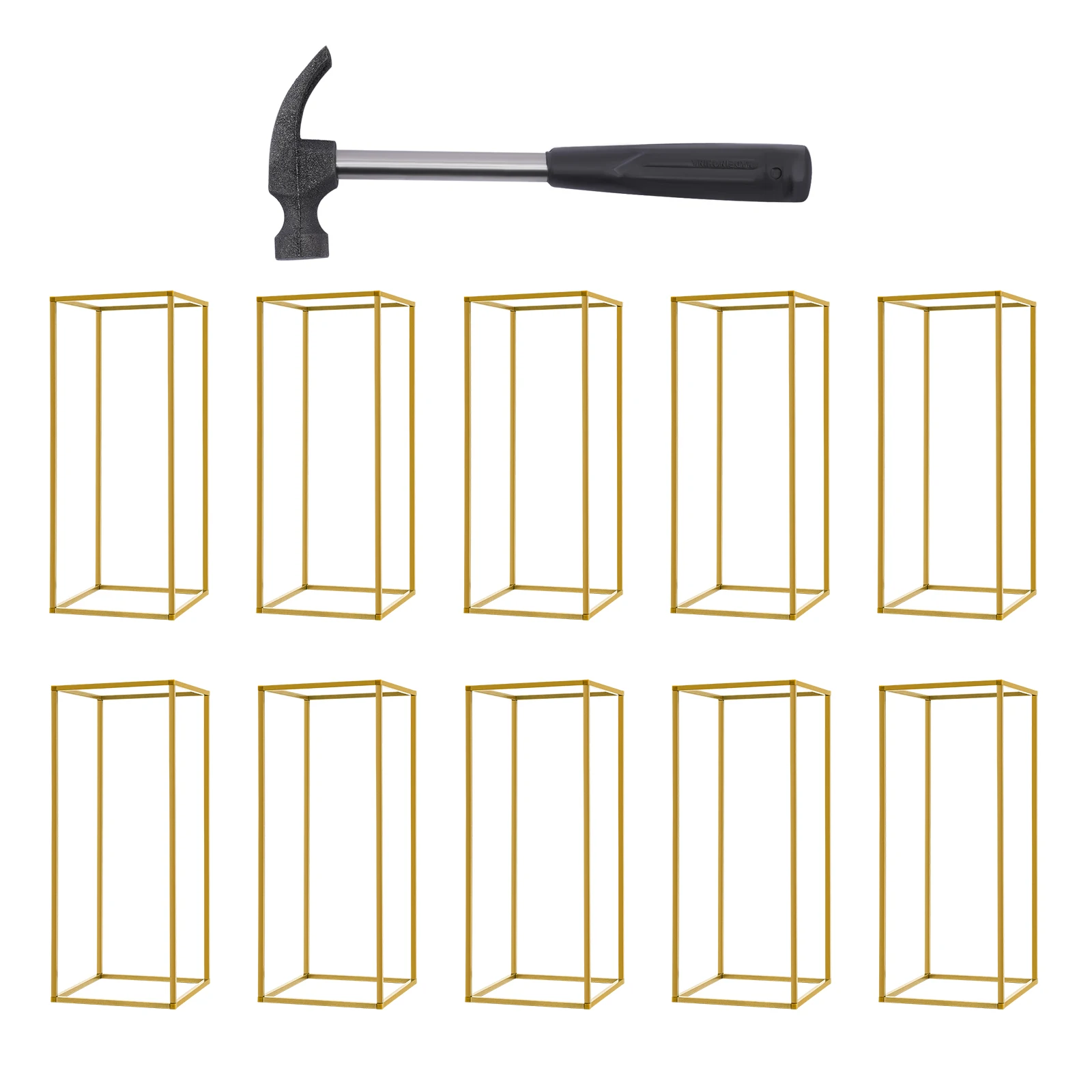 

10 Pcs Rectangular Metal Flower Stand, 23.62in/ 60cm Tall Floor Vase, Column Vases Wedding Centerpieces for Tables, Gold