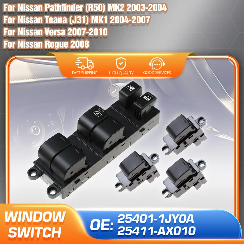 Botón de interruptor de ventanilla principal de energía de coche para Nissan Rogue 2008 Nissan Versa 2004-2012 Nissan Pathfinder MK2 2003-2004 Nissan Teana