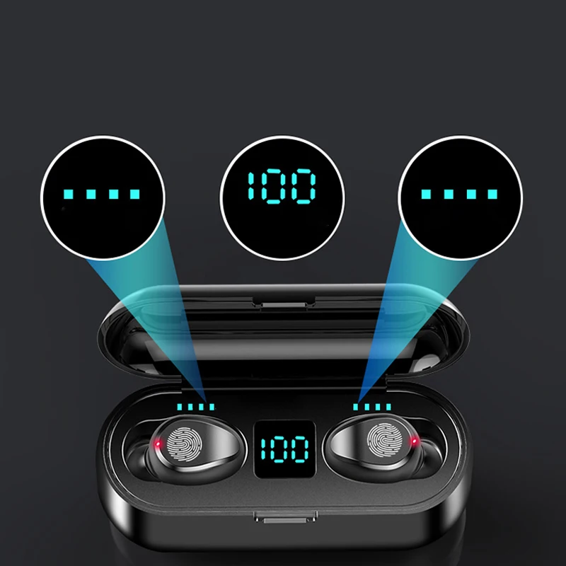 F9 سماعة رأس بخاصية البلوتوث سماعة رأس لاسلكية سماعات أذن رياضية ستيريو ميكروفون سماعة رأس صغيرة مع علبة شحن للهواتف الذكية #6