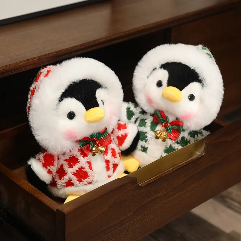 22cm lindo pingüino de Navidad juguete de peluche rojo verde plateado capa ropa decorar pingüinos niño niña regalo Feliz Navidad decoración regalo de Navidad