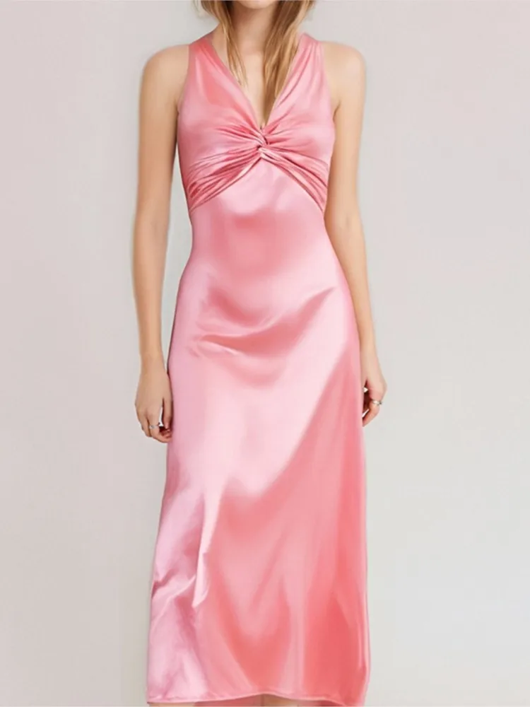 Sexy Elegant Party Long Dress Fashion Summer Solid Color V-Neck Halter Neck 2026 Backless Vestidos Sleeveless Beach Maxi Dresses view 2