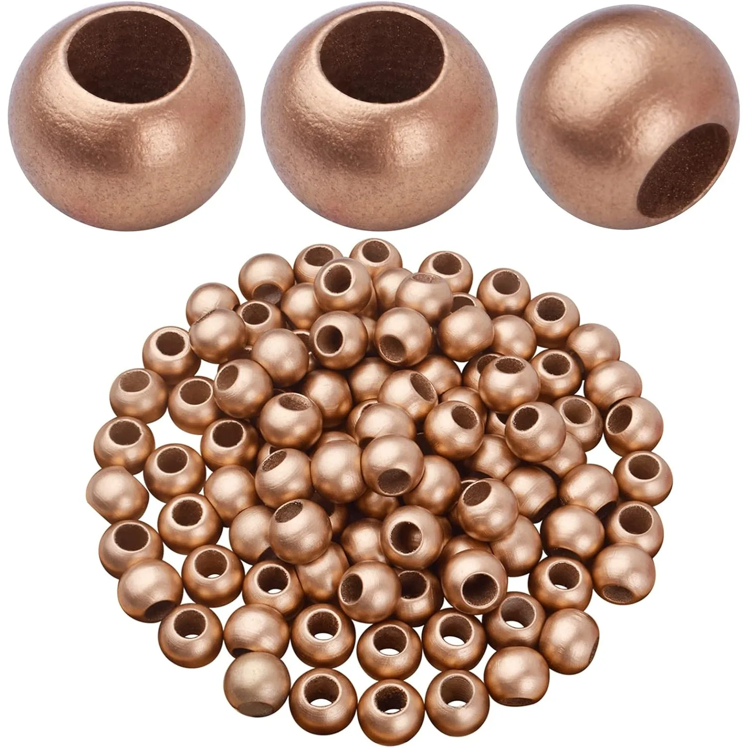 

100pcs 20mm Gold Large Hole Natural Round Wooden Beads for DIY Jewelry Making and Home Decorations