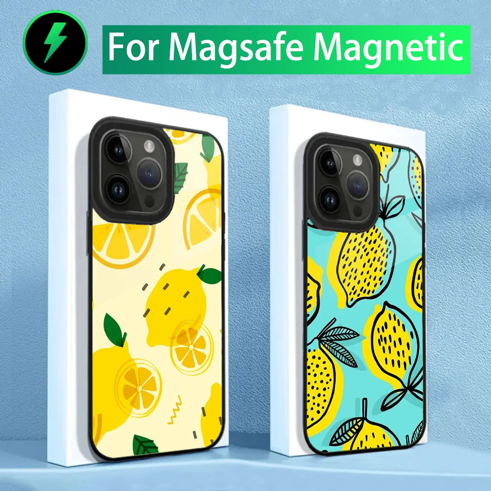 Fruit Lemon Phone Case For iPhone 15,14,13,12,11,Plus,Pro,Max Mini Magsafe Magnetic Wireless Charging