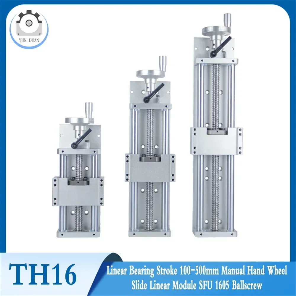 Manual Hand Wheel Position Counter Linear Bearing Sliding Table Stroke 100-500 Slide Linear Module Dust Cover SFU1605 Ballscrew