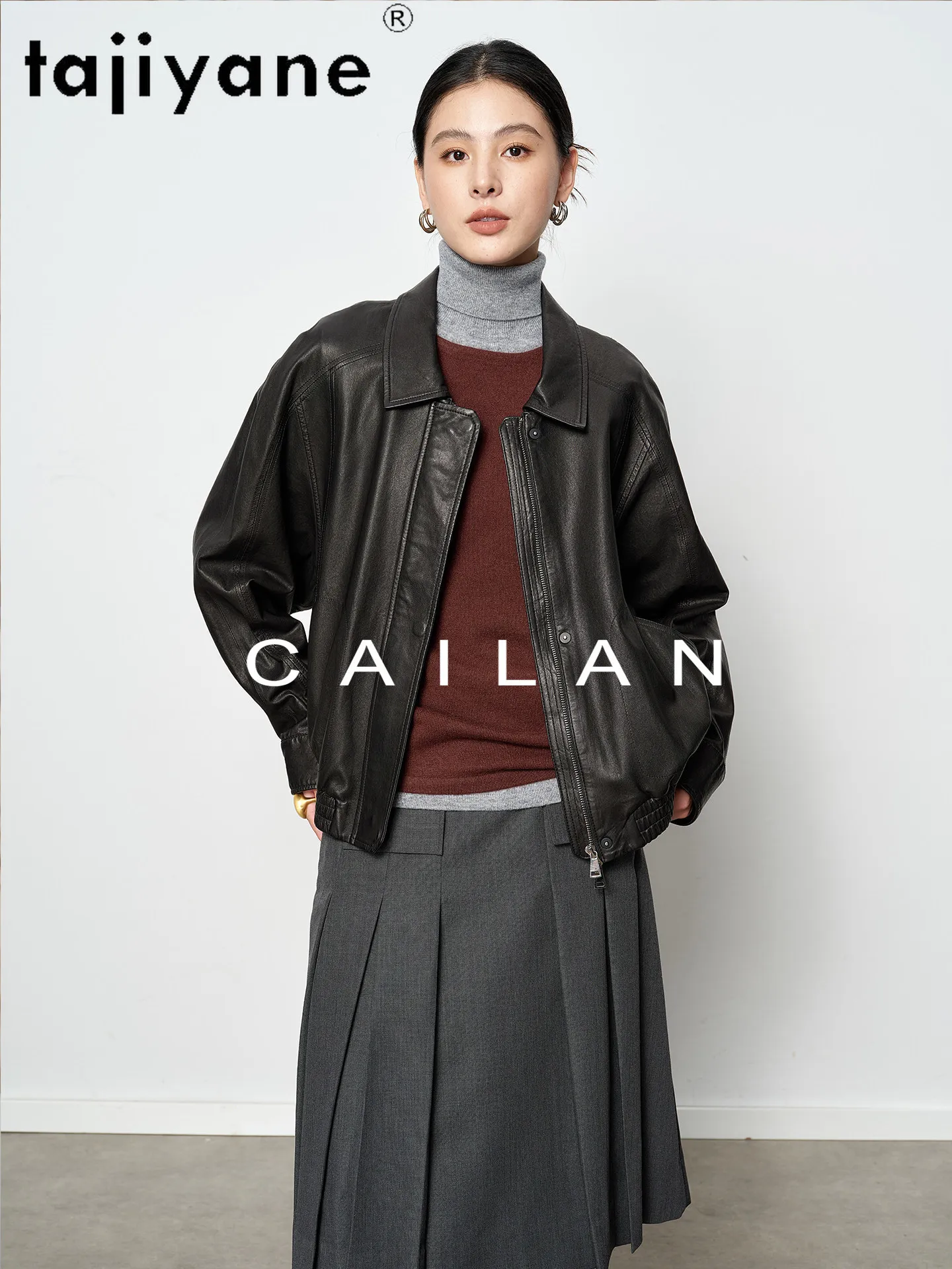 TAJIYANE 本物の羊革ジャケット ショート丈 本革ジャケット レディース おしゃれ 女性用コート 2025年秋服 кожаная куртка женская