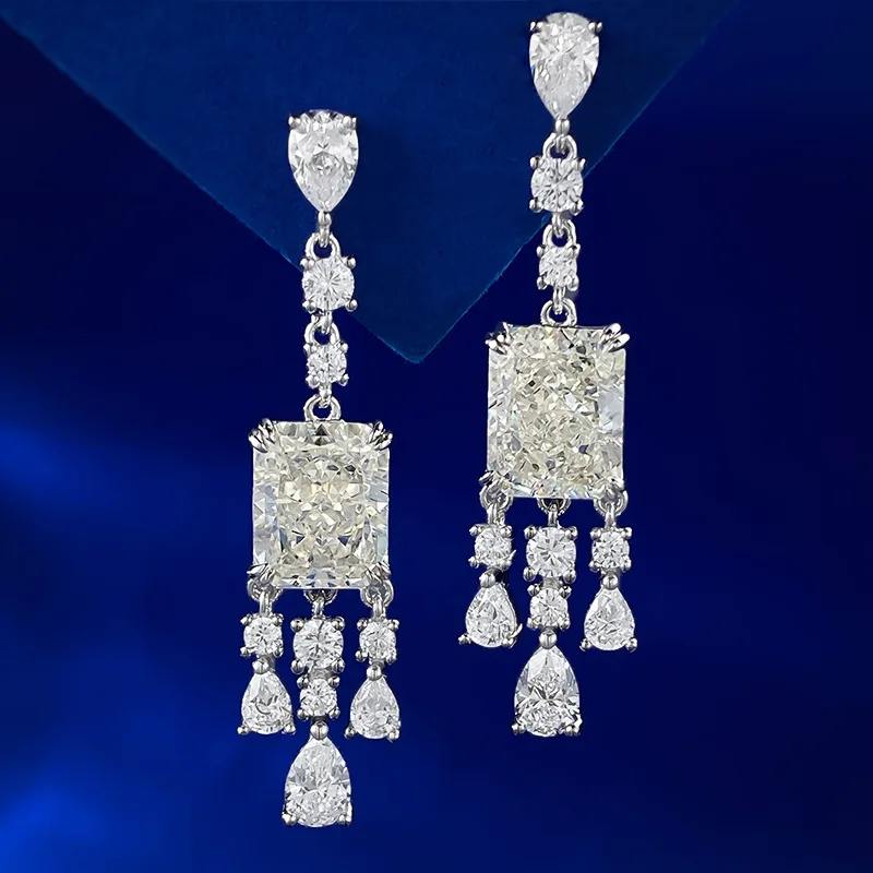 8 * 10 Radian cut white G-color earrings 925 sterling silver electroplated thick platinum 3-carat high carbon diamond