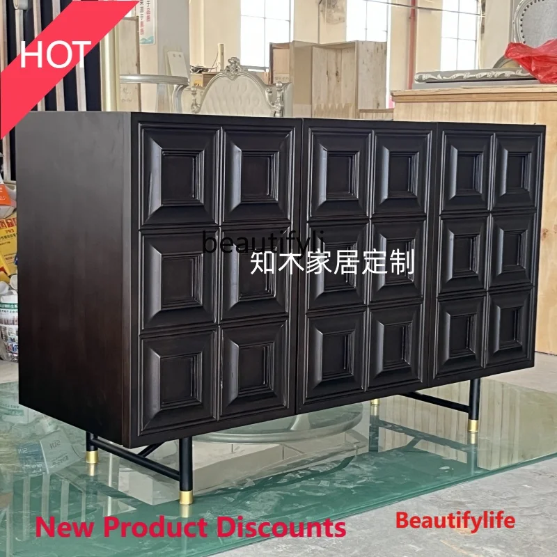 French Retro Sideboard Hallway Antique Style Solid Wood Entryway Cabinet American Style Wall-Mounted Storage Decorative Cabinet