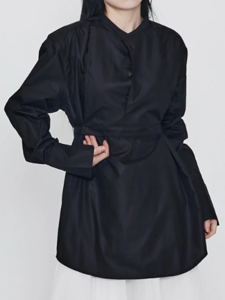 YERMORA الأبيض المرقعة موجز بلوزة غير رسمية للنساء الجولة الرقبة طويلة الأكمام فضفاضة قميص جديد موضة المد ربيع الخريف 2025