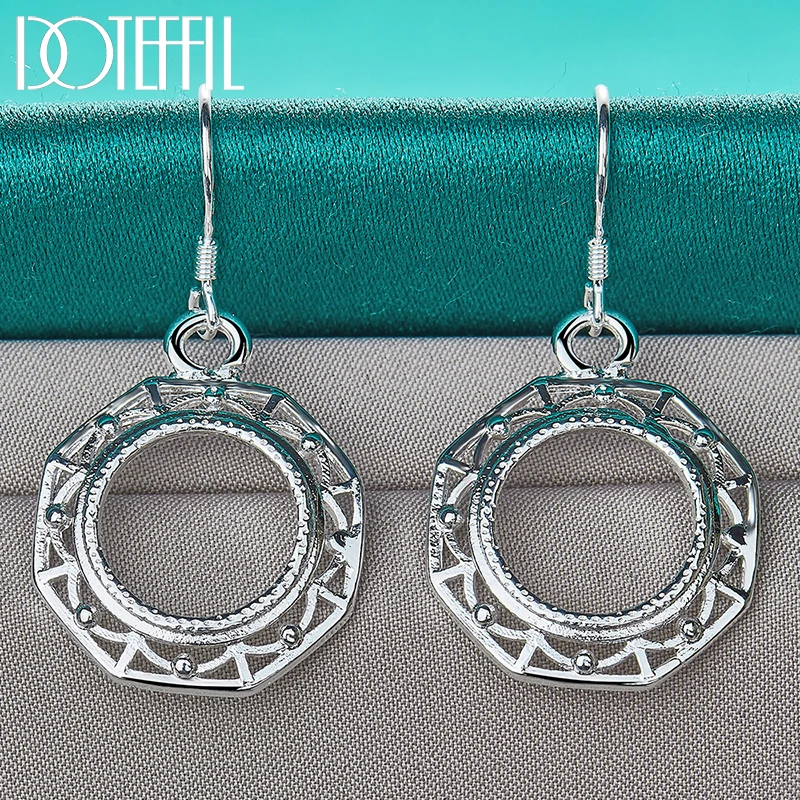 DOTEFFIL 925 Sterling Silver Round Circle Drop Earring Woman Wedding Engagement Party Fashion Jewelry 2