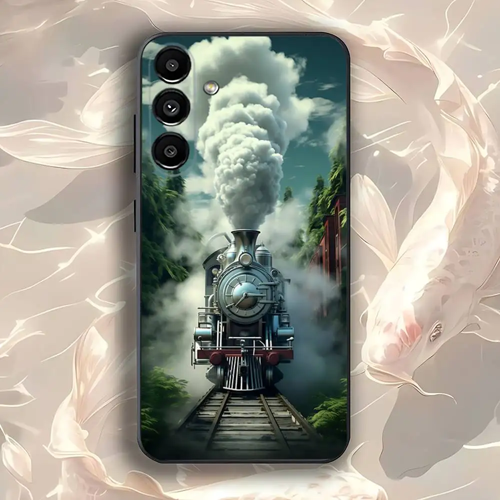 Classic Steam Train Phone Case For Samsung Galaxy A73,31,32,72,41,53,52,71,22,5G,Note,J7,8,9 Soft Black Cover