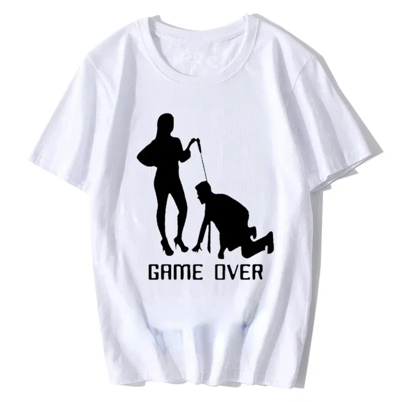 Game Over Marriage Slave Letter Funny T Shirt Tshirt Men  Short Sleeve T-shirt Top Tees Funny creative gift for couple lover