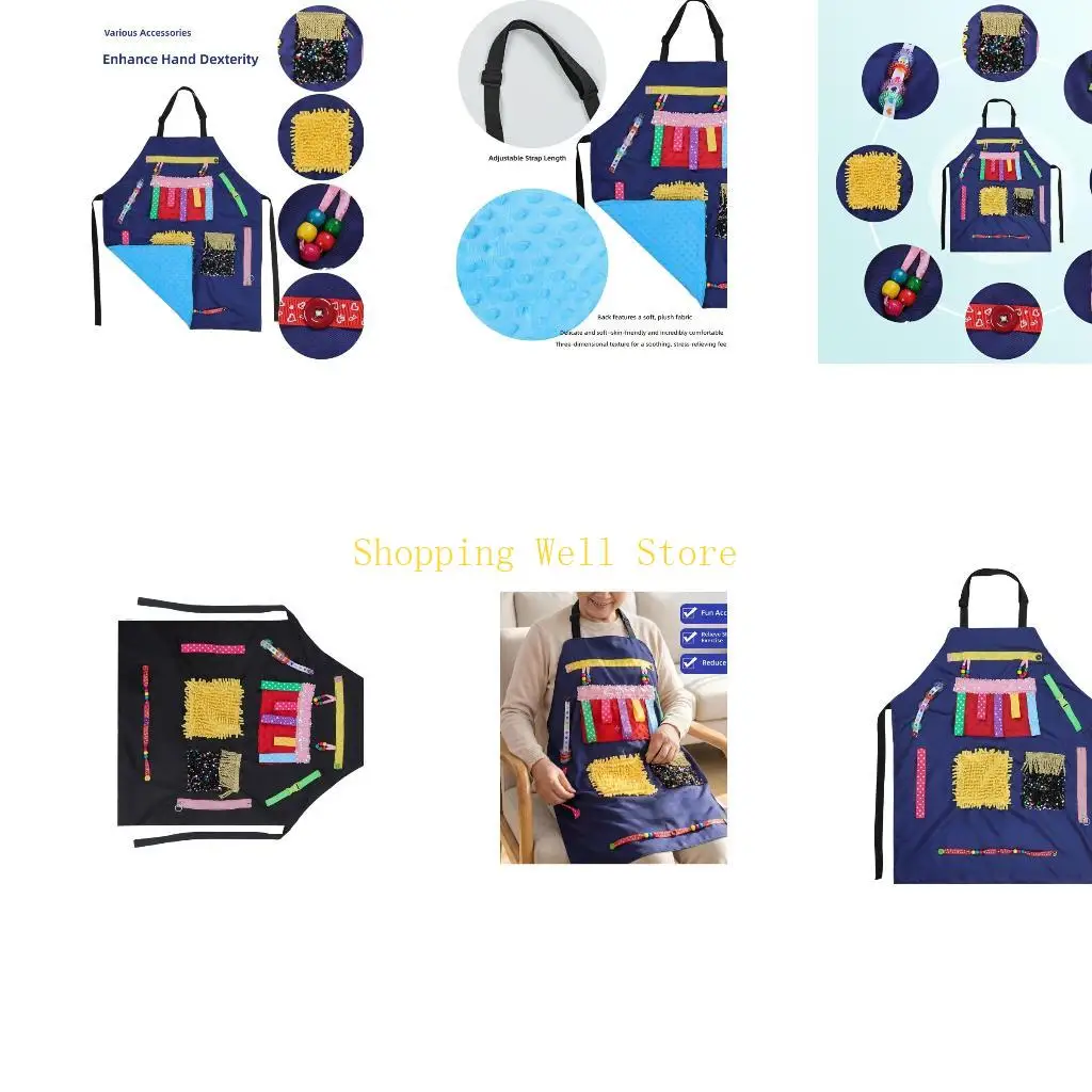KX4B Elderly Textured Activity Apron with Beads Fringes Sequins and Soft Pad