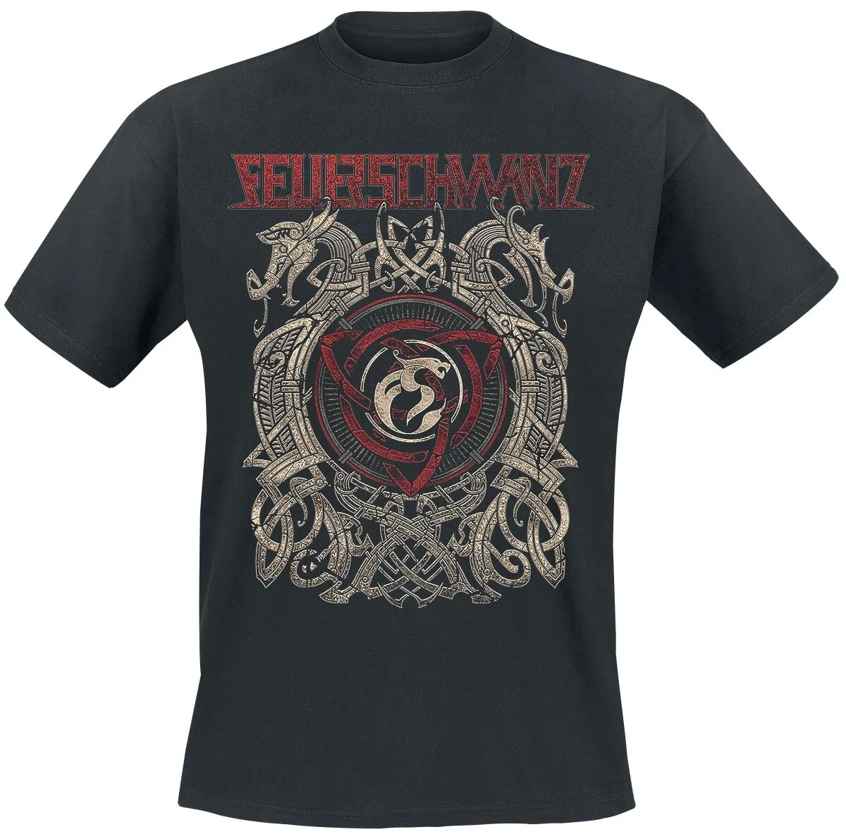 Black Red Gold Print T-shirt Feuerschwanz Norse Knot Casual Folk Metal Cotton Tee