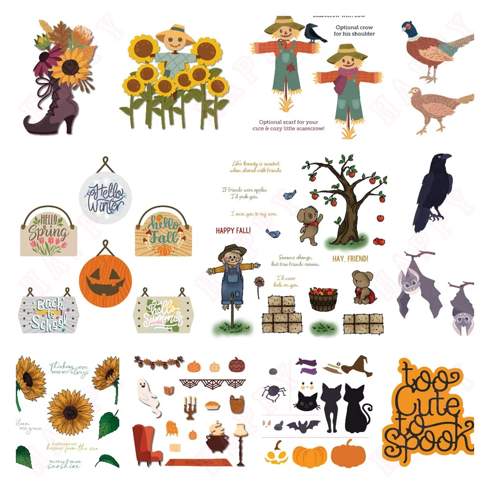 Seasonal Signs Stamps or Metal Cutting Dies Mini Fall Florals Stencil for DIY Craft Making Greeting Card Scrapbook Halloween New