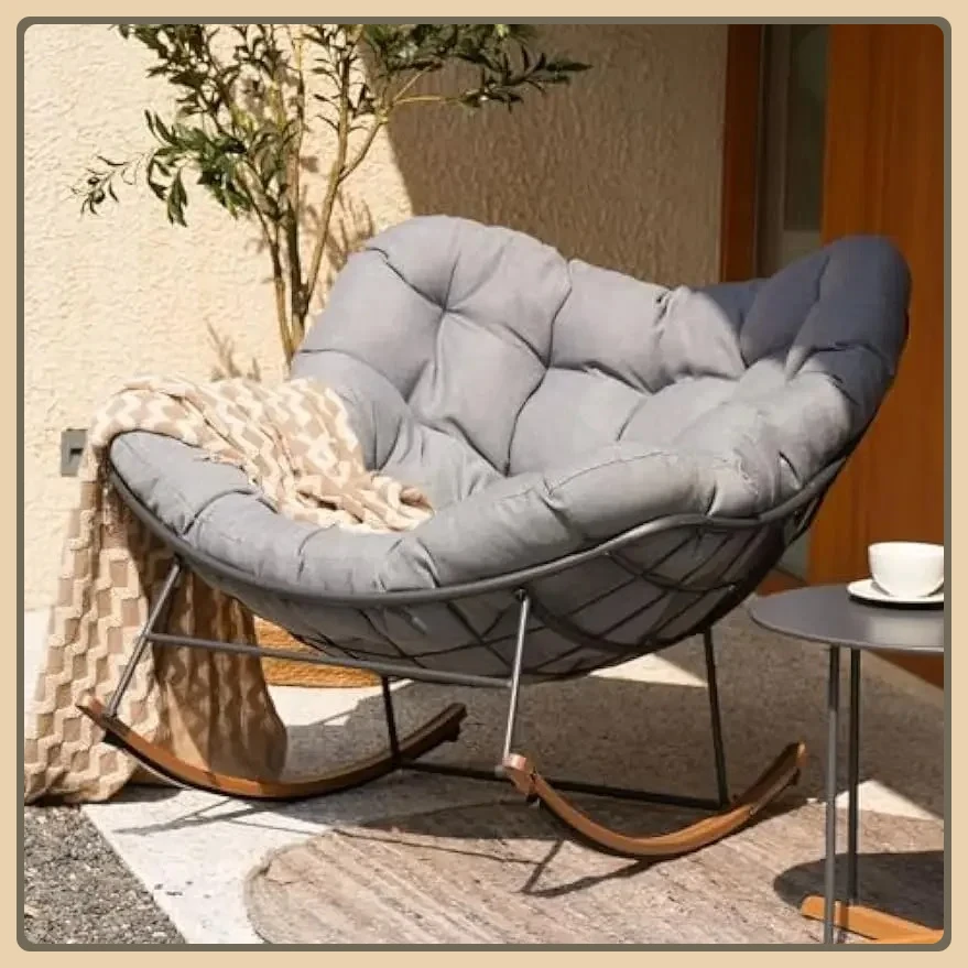 

Outdoor Rocking Chair, E-Coated Modern Cozy Lounge Rocker Chair with Cushion for Balcony Porch Patio, Gray