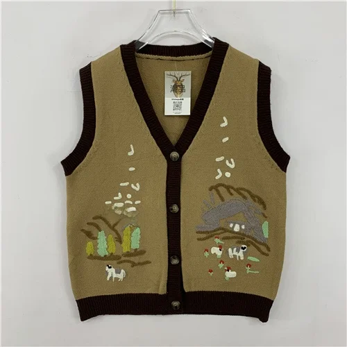 Vintage oversized gebreide trui vest kleur Blo patroon wolmix open vest Sweet Sle lente herfst winterkleding