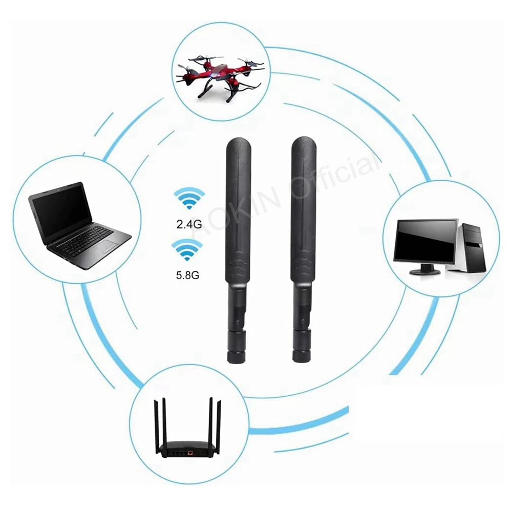 2 x 8dBi 2.4GHz 5.8GHz dwuzakresowe WiFi RP-SMA męskiej anteny + 2x35CM U.FL/IPEX do RP-SMA kabel pigtailowy dla Router WiFi bezprzewodowy