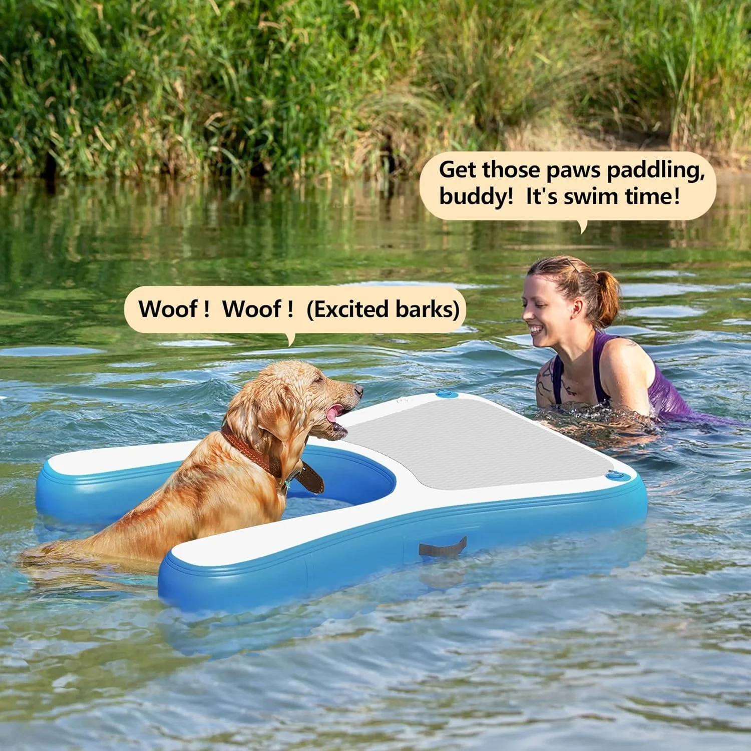 EU-Lager Aufblasbare Hunde-Wasserrampe 59x38'' Blau Rutschfeste Schwimmende Plattform Leiter Haustier-Wasserrampe für Pool Boot See Meer – Detail 10